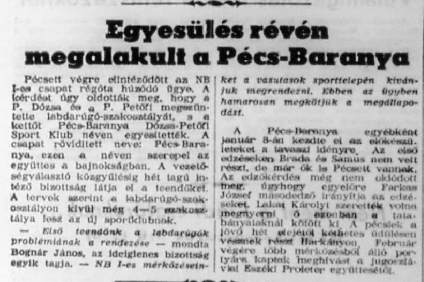 A pécsi élvonalbeli foci hőskora